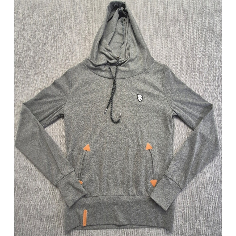 Gerui Si women's gray cowl neck hoodie LG Wolf Logo Thumb Holes Pullover - Picture 1 of 14